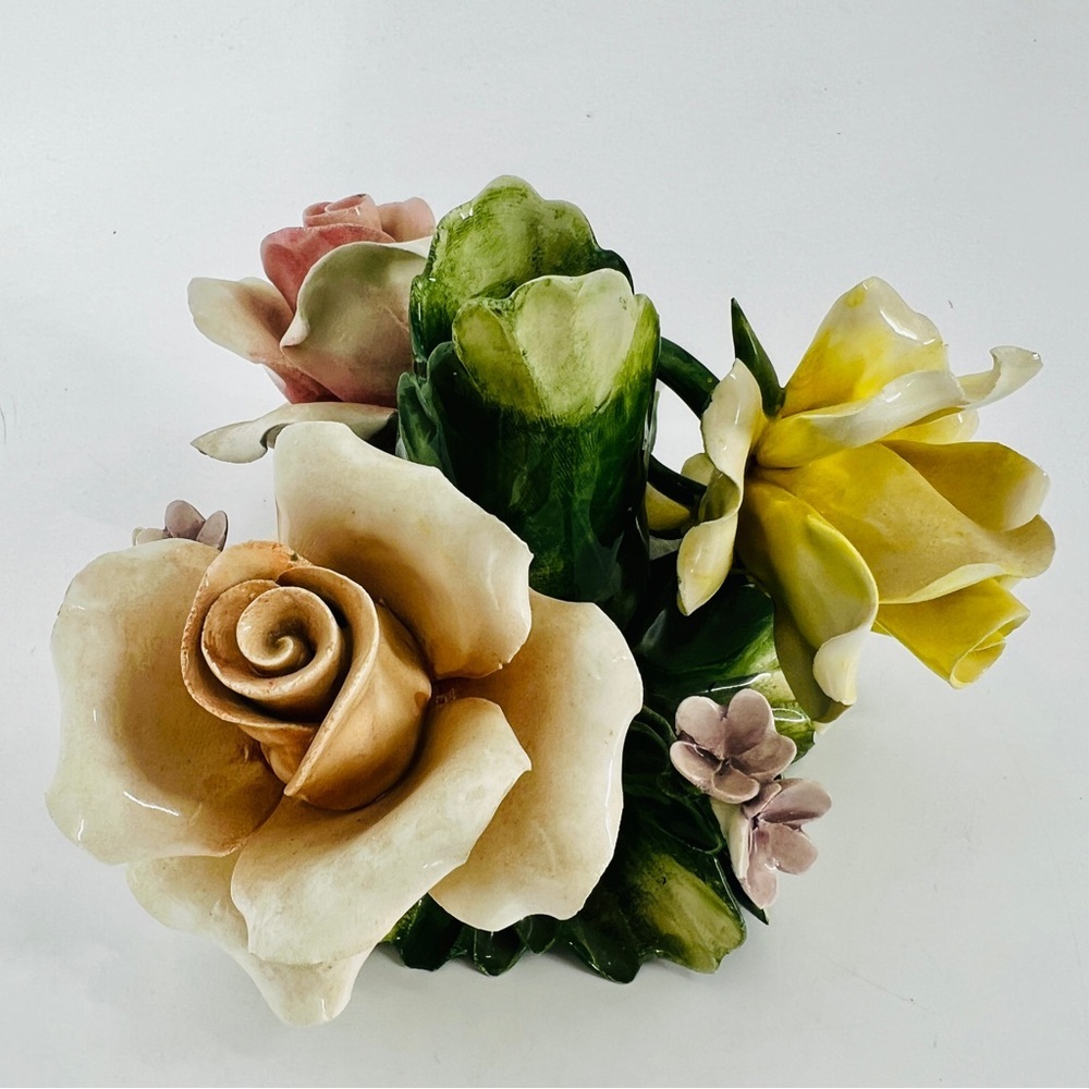 Vintage Capodimonte Handmade Porcelain Flower Candlestick Holder, Italy 1950’s